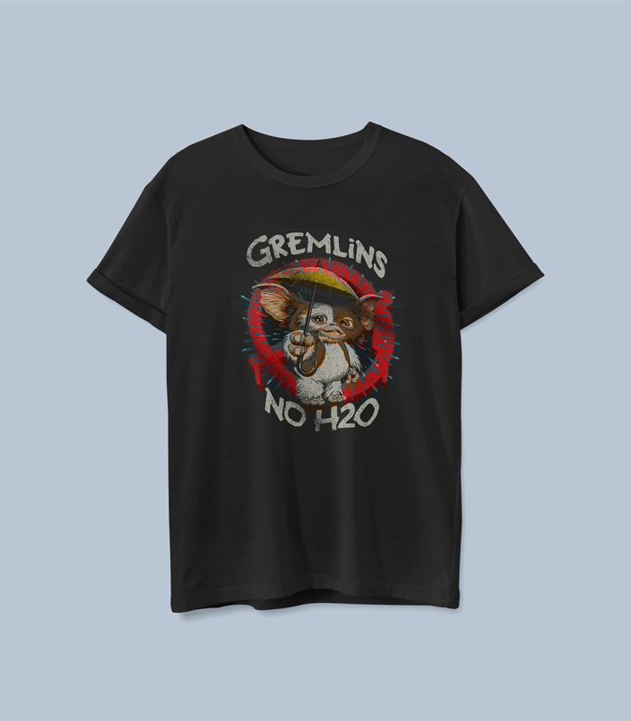 Camiseta color negro unisex de Gizmo No mojar