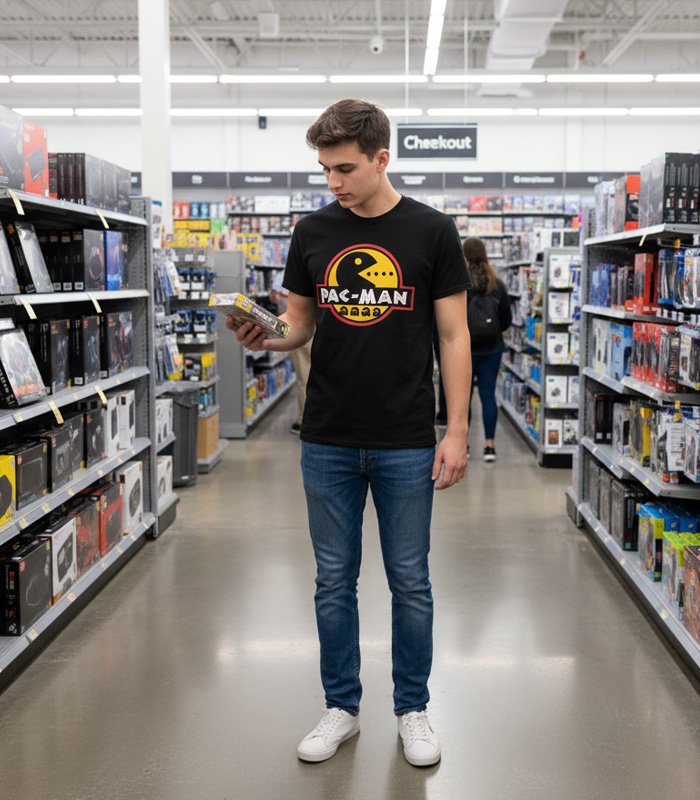 Inspiración de camiseta Pacman con logo de Jurassic Park