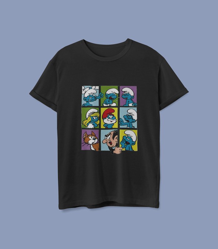 Camiseta color negro unisex de Los Pitufos