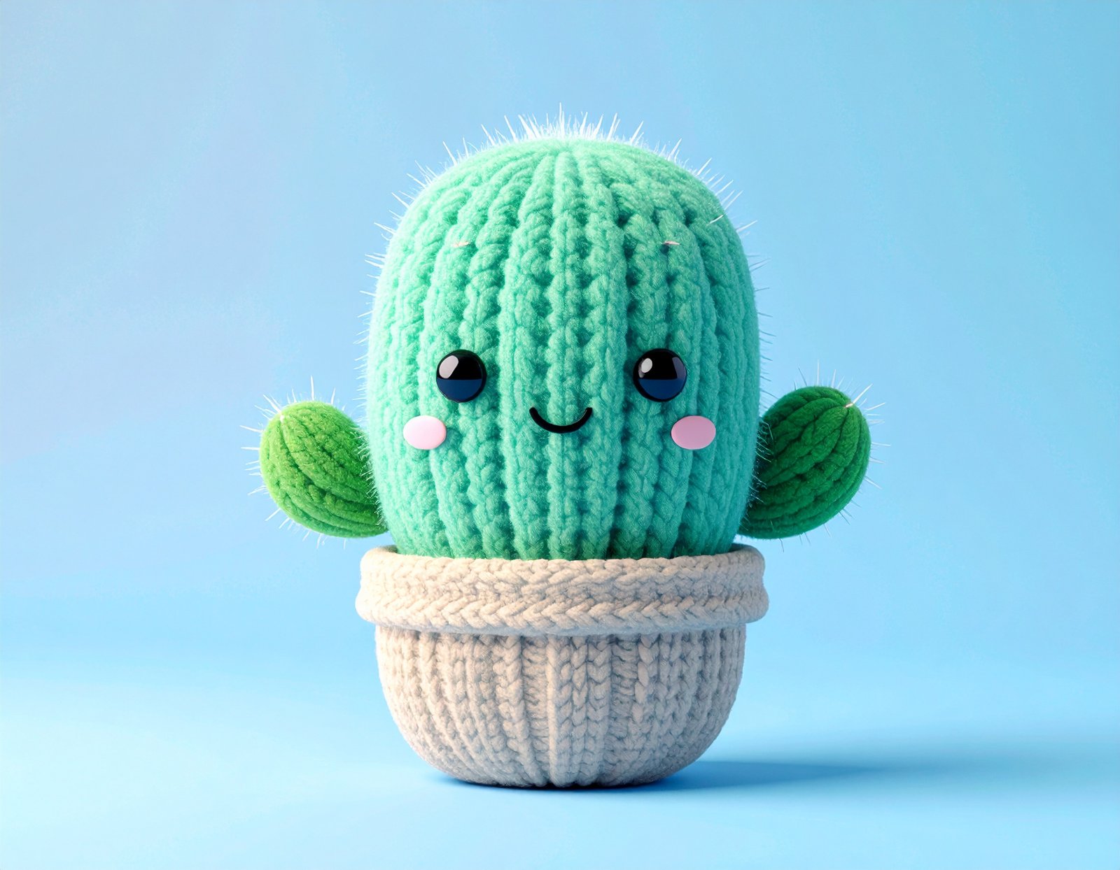 Maceta con cactus hecha de lana