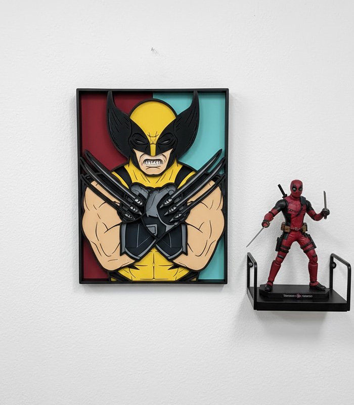 Cuadro multicapa de madera de Lobezno ejemplo de exposición