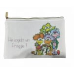 Neceser de tela con cremallera dorada color blanco con estampado de los personaje de la serie Fraggle Rock