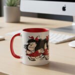Taza blanca y roja con dibujo de Mafalda